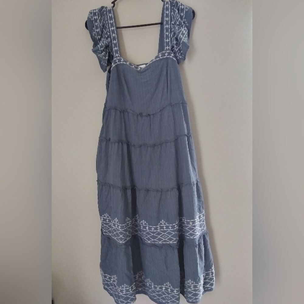 Knox Rose Boho Peasant Embroidered Tiered Ruffle Dress Size Small
